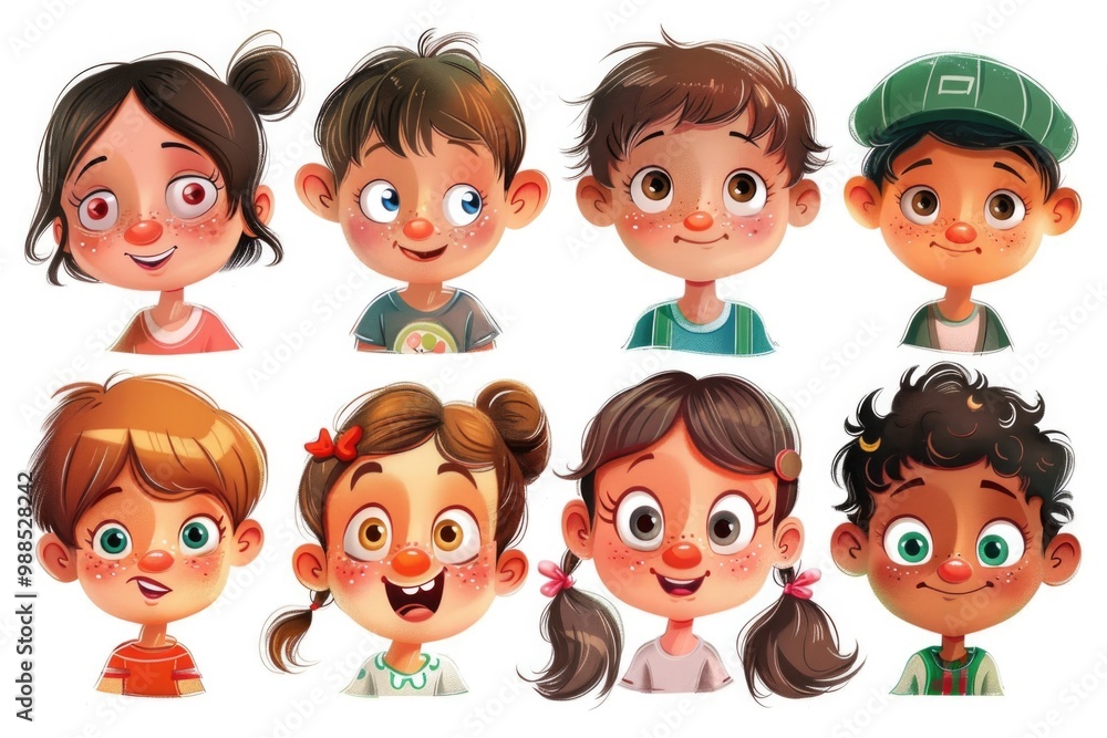 Cartoon Kid Face. Happy Children Cartoon Characters Jumping with Cute Expressions Cartoon Kid Face. Happy Children Cartoon Characters Jumping with Cute Expressions