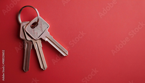 House Keys on a Light Pastel red Background