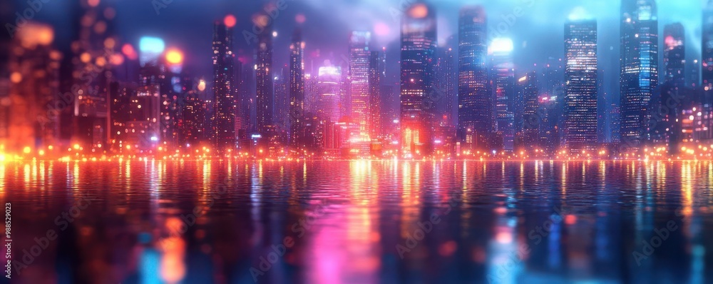 Abstract cityscape with colorful lights, modern, vibrant palette, digital art Abstract cityscape with colorful lights, modern, vibrant palette, digital art