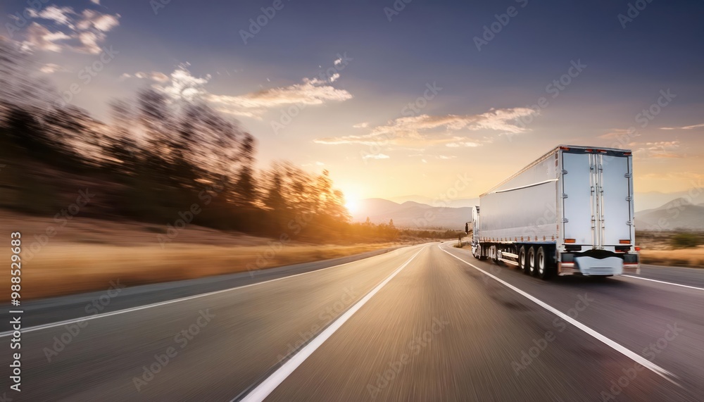 American truck speeding freeway, blurred motion American truck speeding freeway, blurred motion