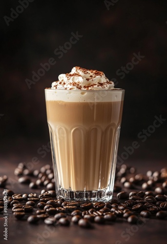 A glass of cold coffee with cream on top