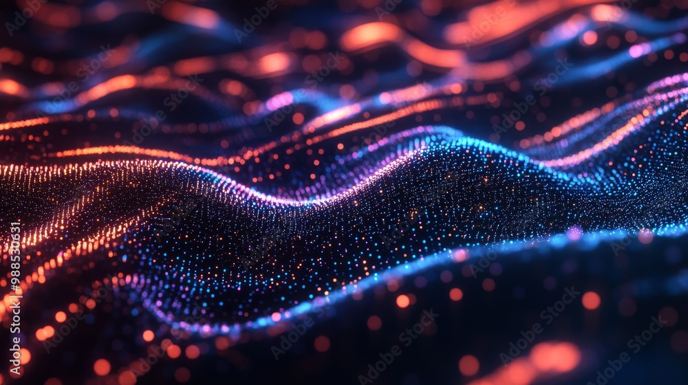 Abstract Glowing Particles Wave Pattern - Digital Art Abstract Glowing Particles Wave Pattern - Digital Art