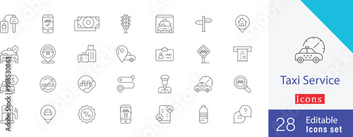 Outline Taxi Service Icon set Vector Line Style