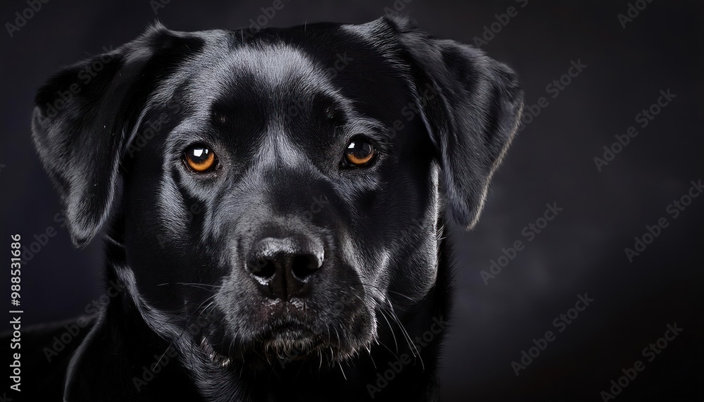 Black dog portrait with dark background, expressive look. Pet photography concept. Black dog portrait with dark background, expressive look. Pet photography concept.