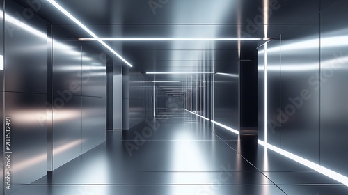 Wallpaper Mural A sleek, modern corridor with reflective surfaces and ambient lighting, suggesting a futuristic design. Torontodigital.ca