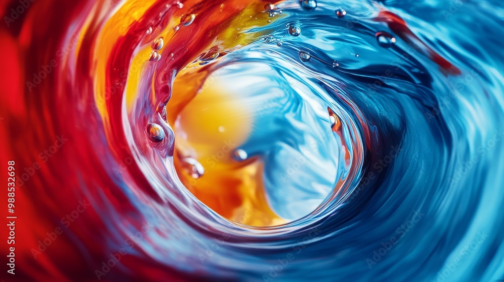 Abstract Water Swirl: Blue, Red, and Orange Liquid Texture Abstract Water Swirl: Blue, Red, and Orange Liquid Texture
