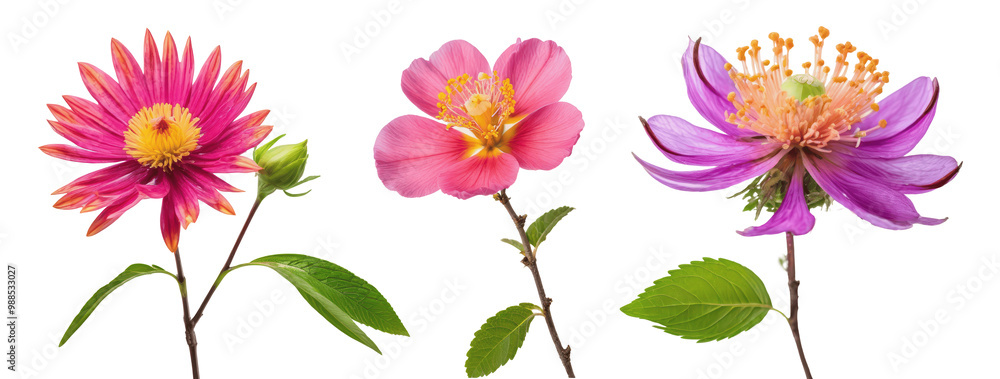 set of pink and purple flowers isolated on transparent background set of pink and purple flowers isolated on transparent background