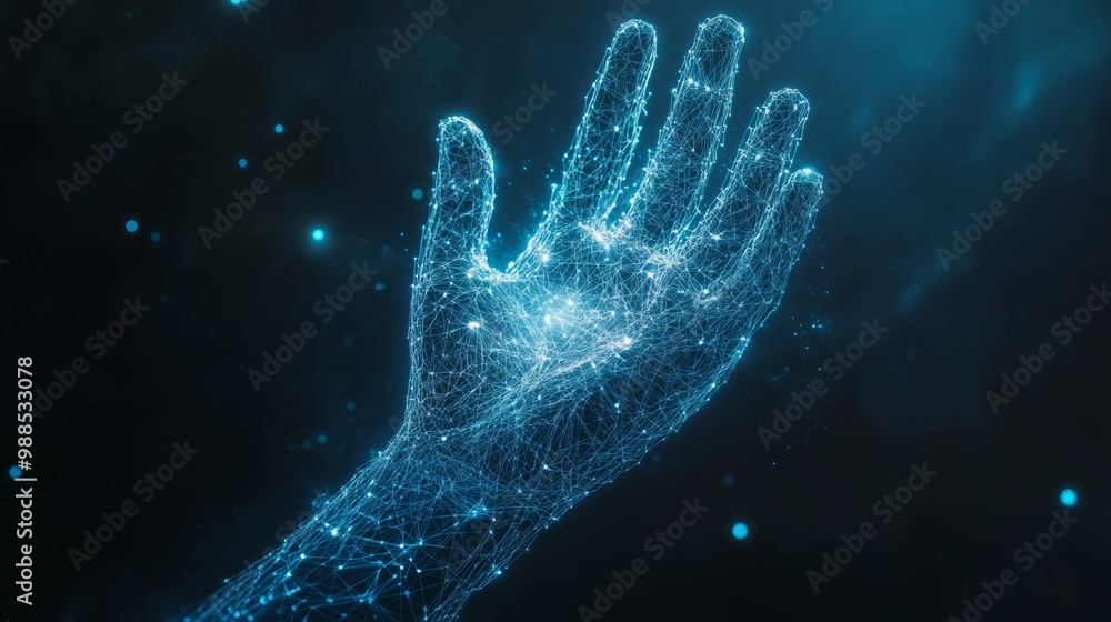 Abstract Glowing Hand Digital Art - Network Connection Abstract Glowing Hand Digital Art - Network Connection