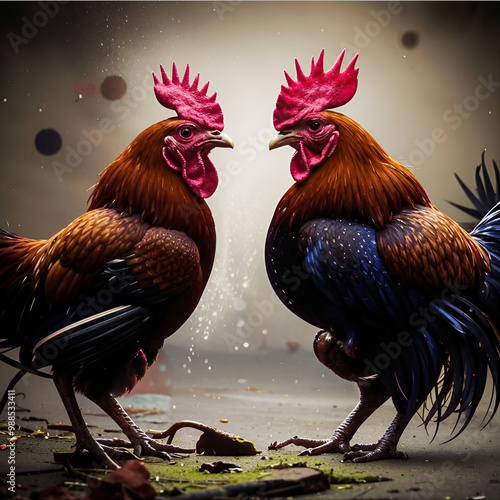 red roosters fight