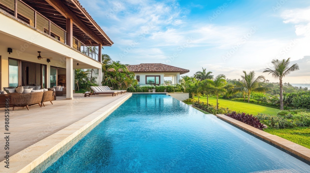 Fototapeta premium Tropical Villa with Stunning Pool and Scenic Views