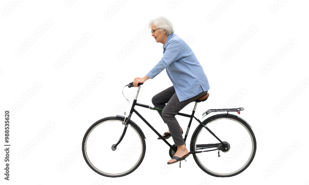 Fototapeta premium elderly woman riding a bike isolated on a transparent background