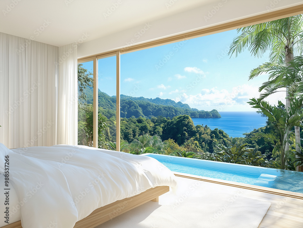Fototapeta premium Bedroom In Modern Design open Villa