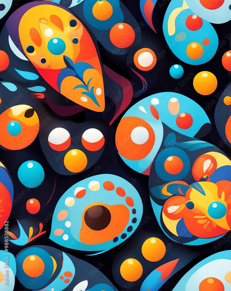 Naklejka premium Aboriginal dot paintings with natural elements seamless design pattern wallpaper