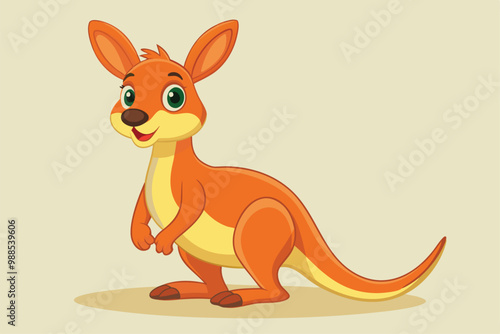 A delightful cartoon kangaroo stands smiling with vibrant colors against a soft backdrop, a cartoon character Adorable kangaroo
