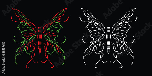 Angel wings crystal iron Rhinestone template design. Beauty for unique modern butterfly digital Rhinestone template.