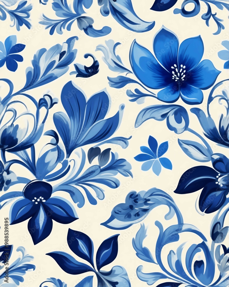 Dutch Delftware with blue and white designs seamless wallpaper pattern Dutch Delftware with blue and white designs seamless wallpaper pattern