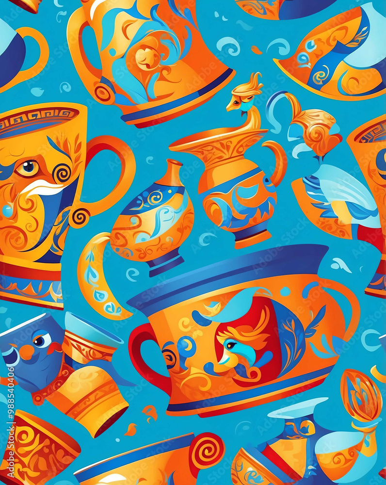 Greek amphorae with mythological scenes seamless pattern Greek amphorae with mythological scenes seamless pattern