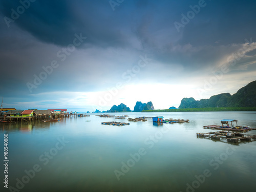 Aerial view of floating village, Koh Panyee fishing village island in Phang Nga, Thailand. photo