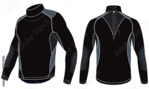 Longsleeve Cut-Resistant Neck Protect Base Layer design vector flat sketch fashion illustration CAD template front and back views