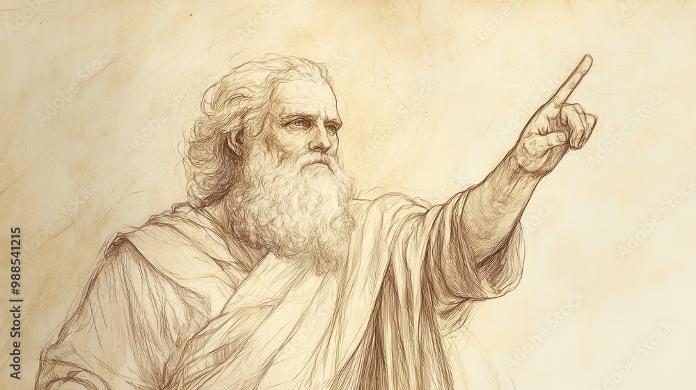 Fototapeta premium Bildad’s Speech on Divine Purity - Biblical Illustration of Bildad Emphasizing the Importance of Righteousness, Beige Background