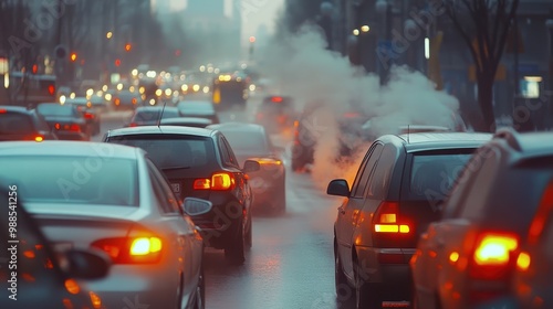 Cars Stuck in Traffic Emitting Harmful Pollutants