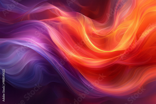 A dynamic abstract pattern of swirling lines and curves in vibrant hues of orange, purple, and red,