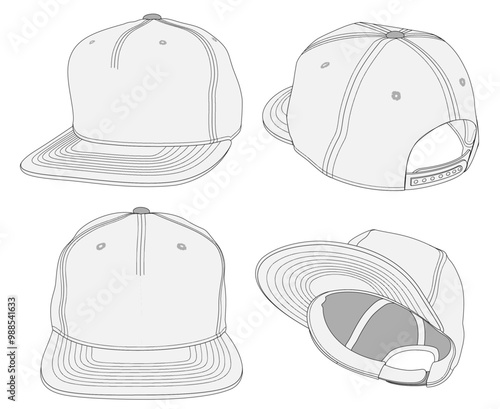 Snapback Trucker Cap Hat Tech Pack Template with multiple views