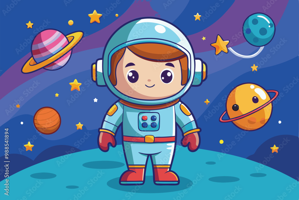 A playful astronaut explores a whimsical planet filled with colorful planets and twinkling stars, a cartoon character astronaut A playful astronaut explores a whimsical planet filled with colorful planets and twinkling stars, a cartoon character astronaut