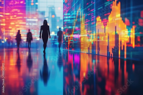 Woman walking in city at night