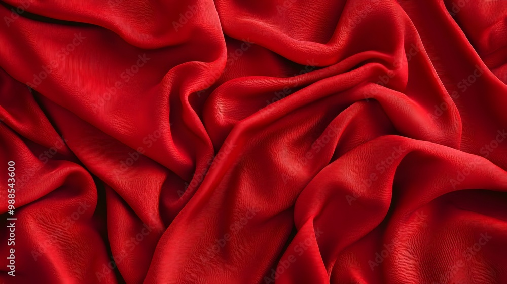 A close-up shot of a red fabric with soft and flowing folds. A close-up shot of a red fabric with soft and flowing folds.