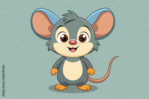 A delightful baby mouse character with a big smile and bright eyes displays an endearing expression, a cartoon character baby mouse