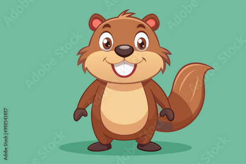 A friendly cartoon beaver smiles warmly, showcasing its cute features and lively personality, a cartoon character beaver