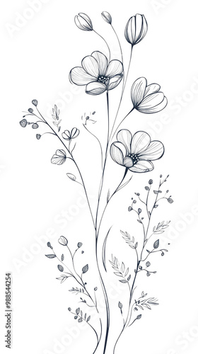 Detailed beautiful wildflowers delicate leaves.