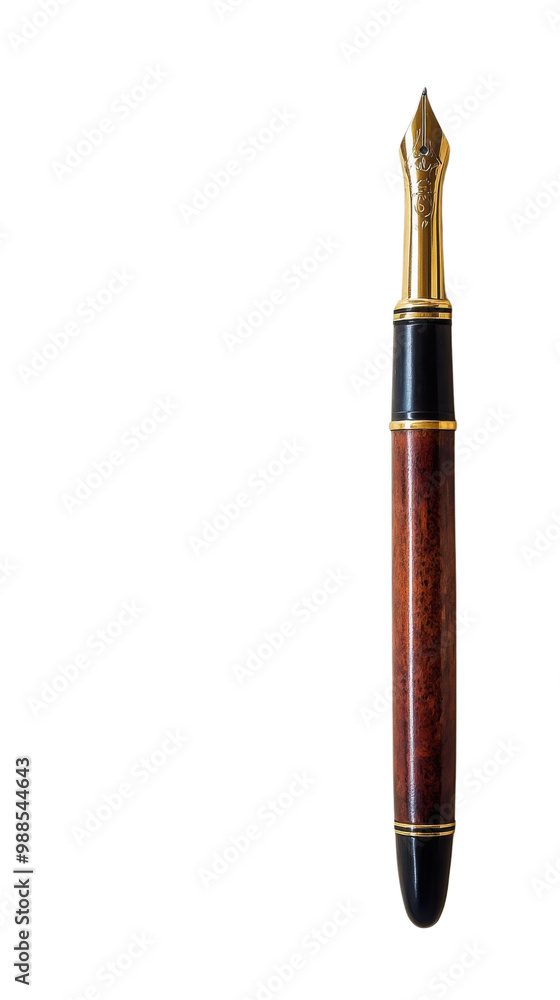 Elegant fountain pen with wooden and gold detailing on a white isolated background. Elegant fountain pen with wooden and gold detailing on a white isolated background.