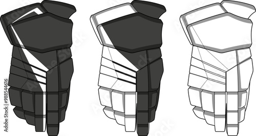 Hockey Glove Design with Padding, Protection, and Ergonomic Features Detailed Technical Illustration