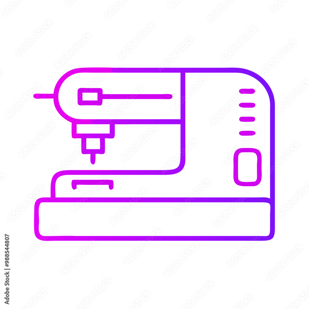 A sewing machine with a purple background is displayed A sewing machine with a purple background is displayed