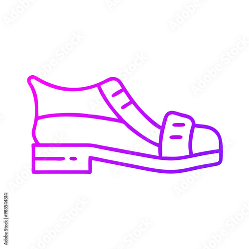 A shoe with a purple stripe on it. The shoe is drawn in a very simple way