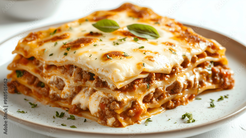 Classic Meat Lasagna with Melted Cheese and Fresh A hearty serving of classic meat lasagna layered with rich bolognese sauce, creamy ricotta, and melted mozzarella cheese, garnished with fresh herbs. Classic Meat Lasagna with Melted Cheese and Fresh A hearty serving of classic meat lasagna layered with rich bolognese sauce, creamy ricotta, and melted mozzarella cheese, garnished with fresh herbs.