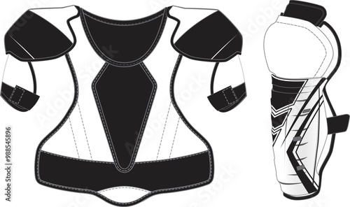 Hockey Chest Plate and chin guard Protective Equipment Technical Illustration
