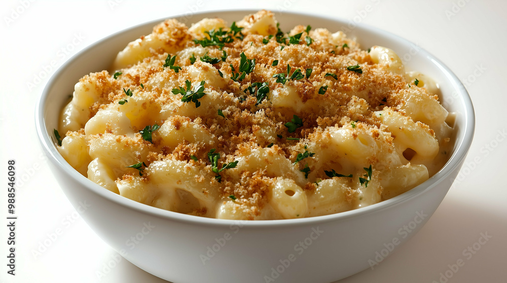 Creamy Mac and Cheese with Crispy Breadcrumb Topping - A delicious bowl of creamy mac and cheese topped with golden, crispy breadcrumbs and garnished with fresh herbs. Creamy Mac and Cheese with Crispy Breadcrumb Topping - A delicious bowl of creamy mac and cheese topped with golden, crispy breadcrumbs and garnished with fresh herbs.