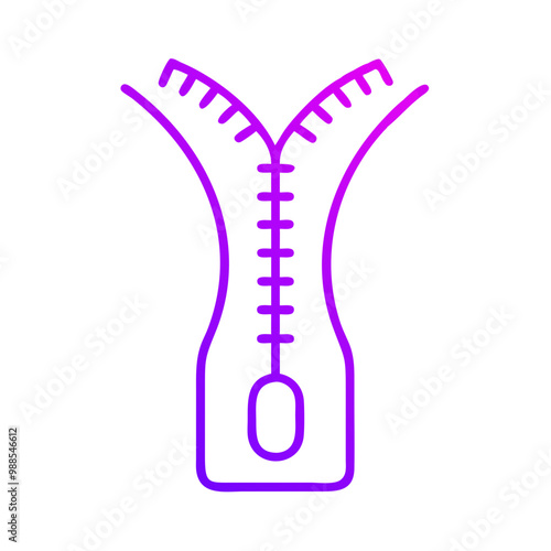 A zipper is shown in purple and white. The zipper is shown in a way that it is open and closed
