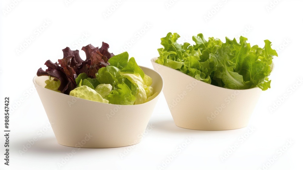 Fresh green lettuce in two unique bowls, showcasing a vibrant mix of textures and colors, perfect for healthy meal presentations. Fresh green lettuce in two unique bowls, showcasing a vibrant mix of textures and colors, perfect for healthy meal presentations.