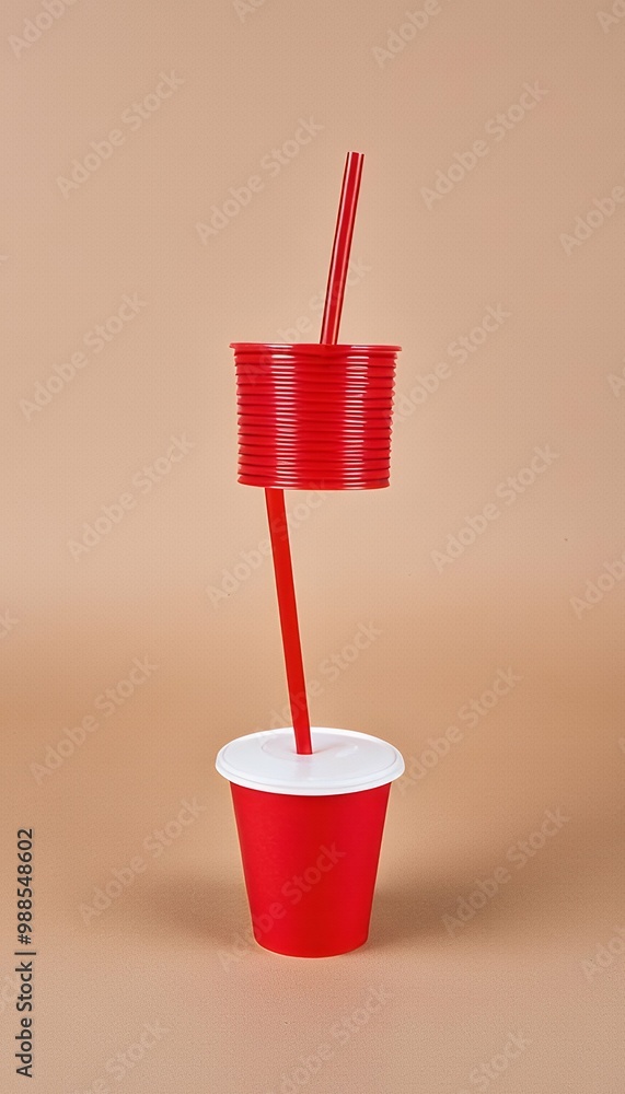 cardboard red straw cup cup red single soda disposable paper drink ...