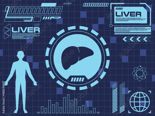 Liver organ healthcare scan modern futuristic examination analysis modern medicine scanning design set