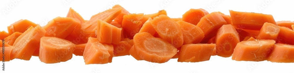 Sliced Carrots. Isolated Carrot Slices, Sticks, and Cubes on White Background