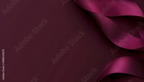 A close-up of a single, silky, maroon ribbon with curves and flowing lines on a maroon background, leaving space for text.