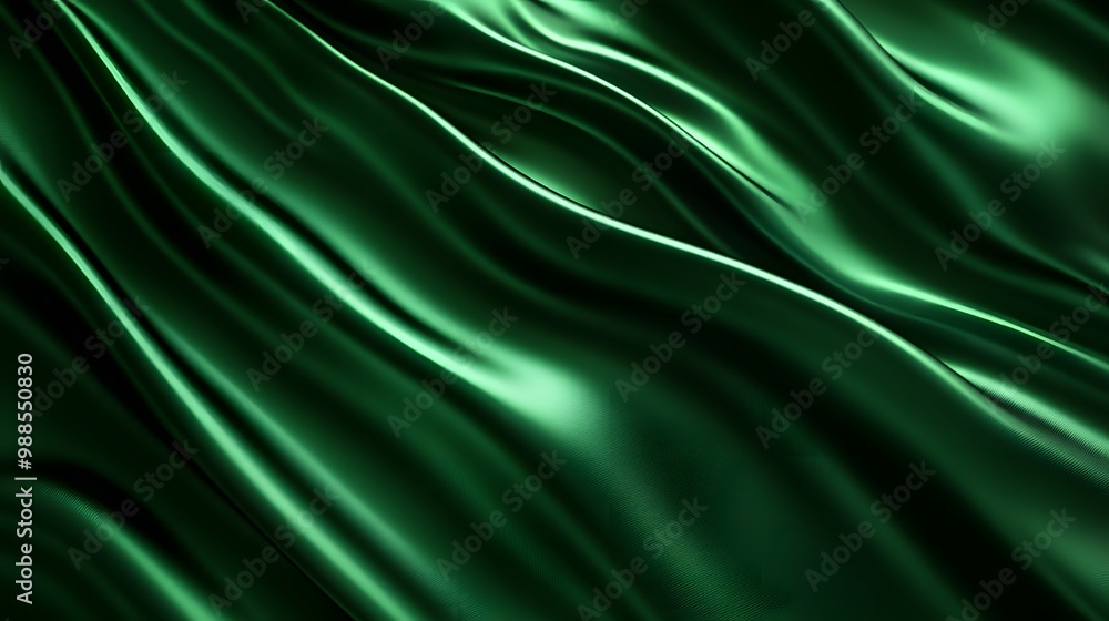 Abstract background of smooth, flowing green fabric with soft, subtle light reflections. Abstract background of smooth, flowing green fabric with soft, subtle light reflections.