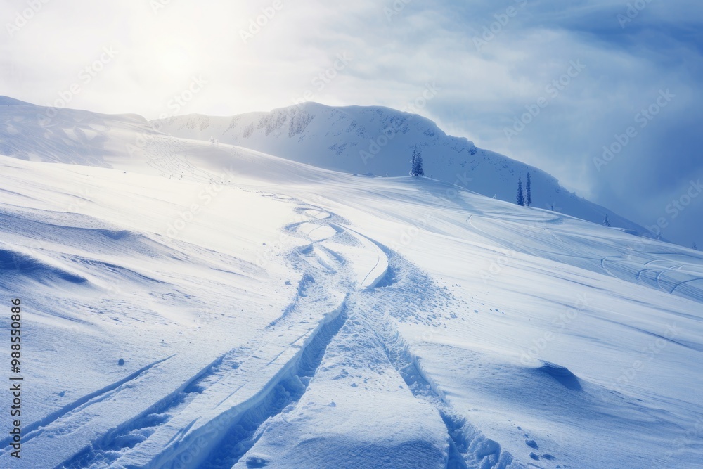 Snowy Slope. Off-piste Skiing in Kavkaz Mountains on a Sunny Winter Day Snowy Slope. Off-piste Skiing in Kavkaz Mountains on a Sunny Winter Day