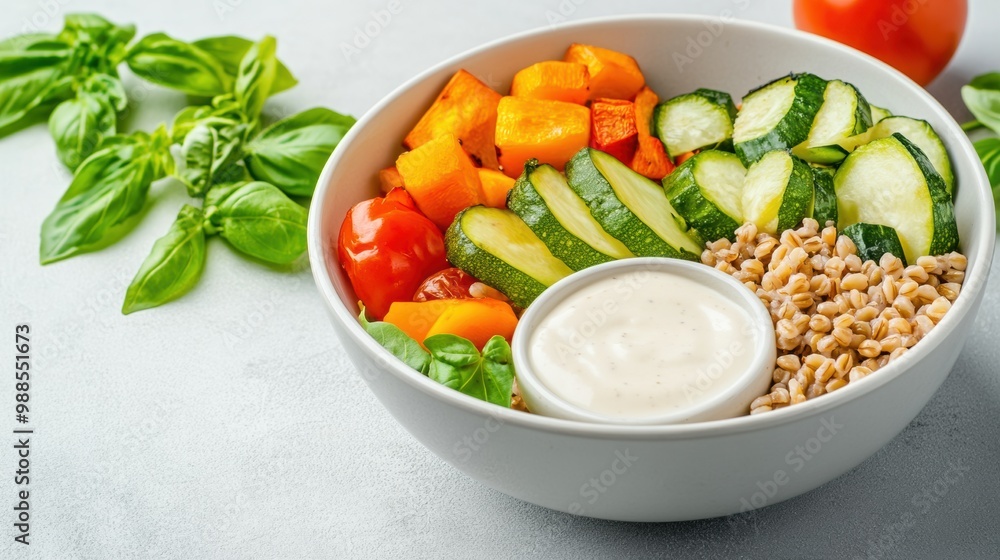 Fresh Vegetable Salad with Sauce and Grain Bowl Fresh Vegetable Salad with Sauce and Grain Bowl