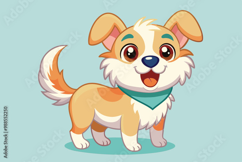 A cute dog stands joyfully, showcasing its fluffy fur and big, bright eyes, a cartoon character Cute and happy dog